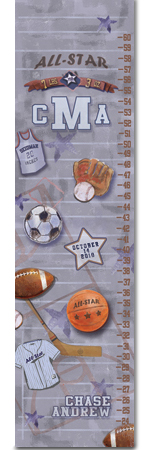 Sports Theme All Star Sports Equipment Special Customized Growth Chart Perfect for Newborn or Child's Room Amazing Gift