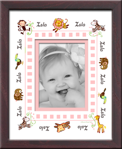 Girl Jungle Adorable Animals Photo Frame Picture Decorative Nursery Decor Newborn Art Perfect Gift Name Border or Monogrammed Customized Special